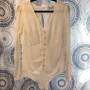 NWOT Hollister V Neck Button Down Clip Dot Shirred Back Thong Bodysuit